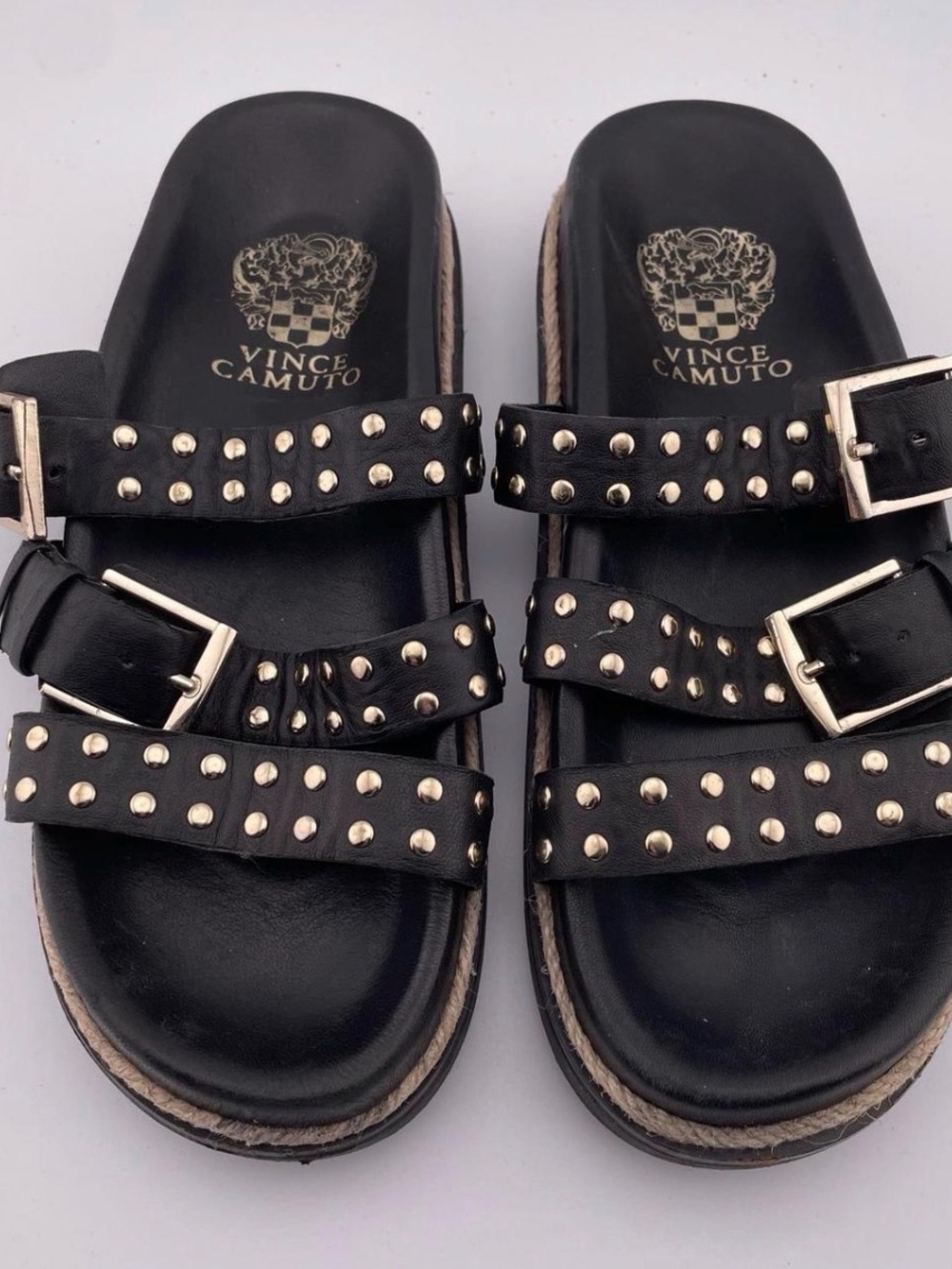 Vince Camuto Black Triple-Strap Studded Sandals
